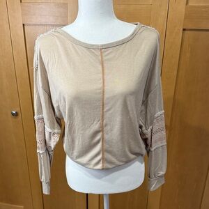 Elegant Beige Lace Sleeve Blouse